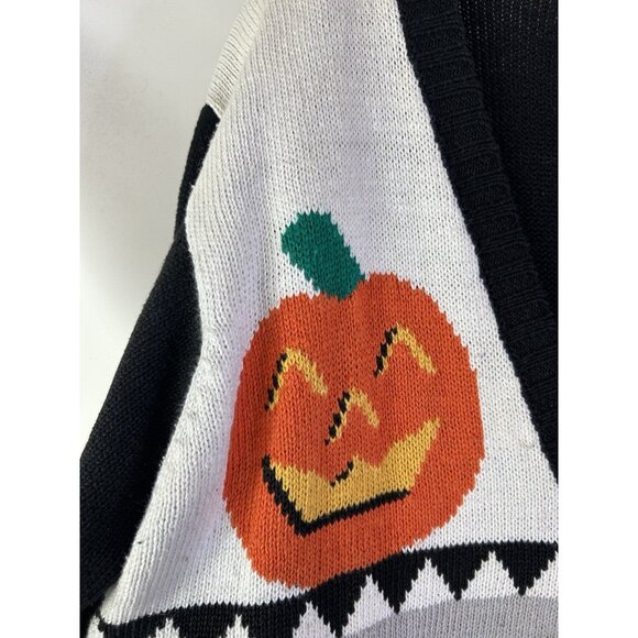 Vintage 90s Halloween Patchwork Ghost Pumpkin Cardigan Sweater - Picture 4 of 6